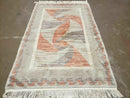 3' X 5' Handmade Modern Chinese Accent Rug - Silk on Cotton Carpet - Abstract Contemporary Design - Beige and Orange