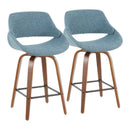 Fabrico - Mid-Century Modern Counter Stool (Set of 2) - Walnut / Blue by HouseOfZazla