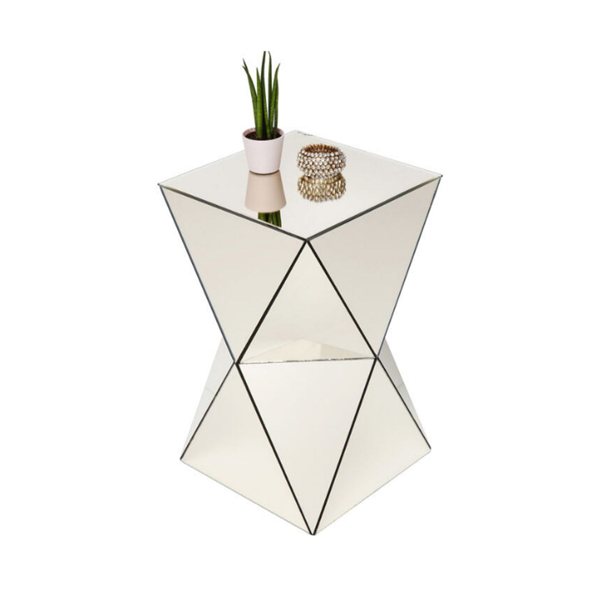 Champagne Mirrored Geometric Side Table, photo 3 of 7