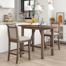 3-Piece Wood Counter Height Drop Leaf Dining Table Set with 2 Upholstered Dining Chairs for Small Place, Brown