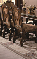 2pc Formal Traditional Dining Side Chair with Upholstered Padded Seat and Back Dining Room Solid Wood Furniture Luscious Brown Finish and Intricate Carved Detail