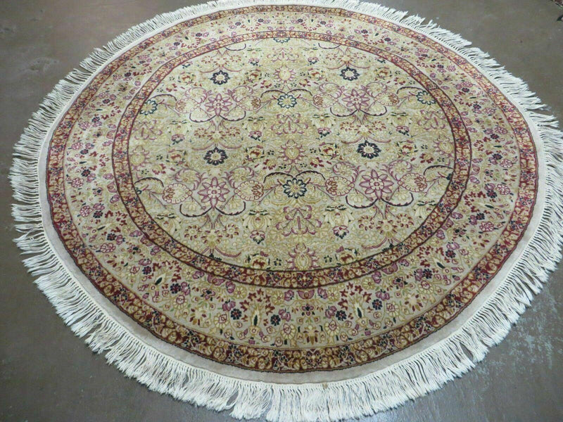 6' Handmade Fine Indian Wool Rug Carpet Round Silk Accent Beauty
