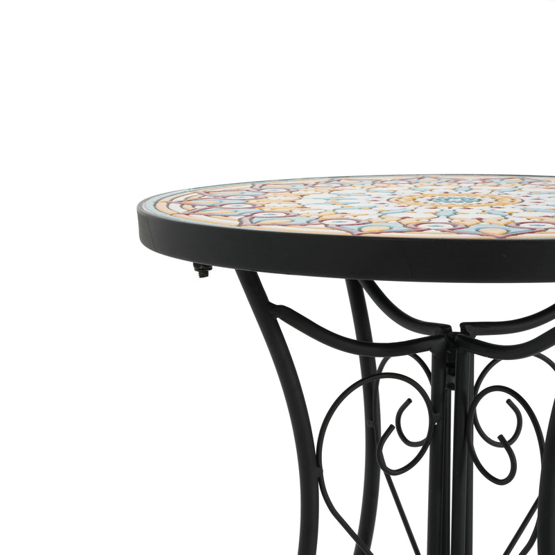 Round Ceramic Outdoor Side Table, Colorful + Black, photo 9 of 10