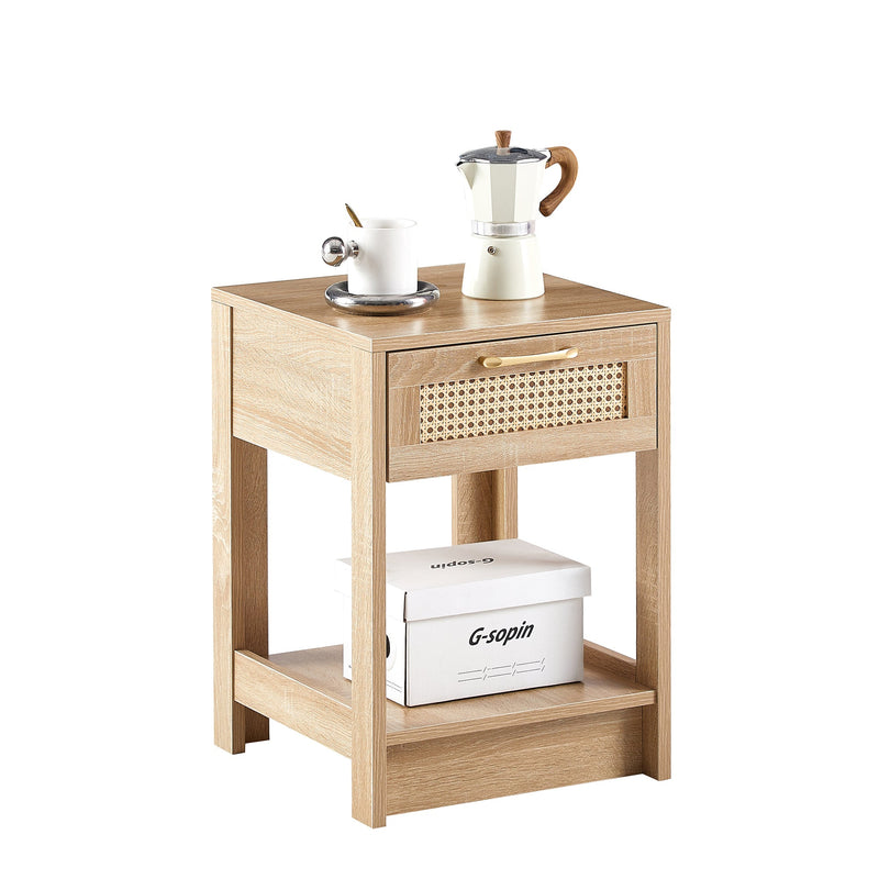 15.75" Rattan End table with drawer, Modern nightstand, side table for living roon, bedroom, natural