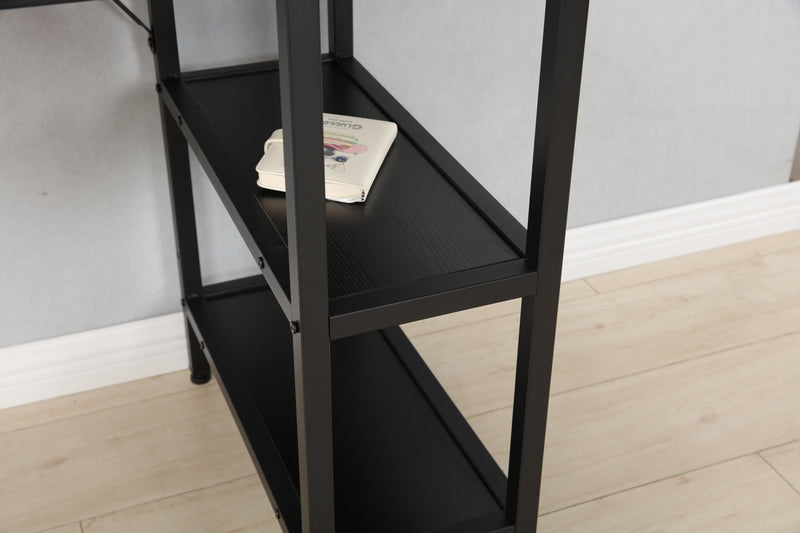 55-inch oversized computer desk, small study desk with wooden storage shelf, 2-layer industrial modern laptop desk with splicing board, (black and Rustic Brown)