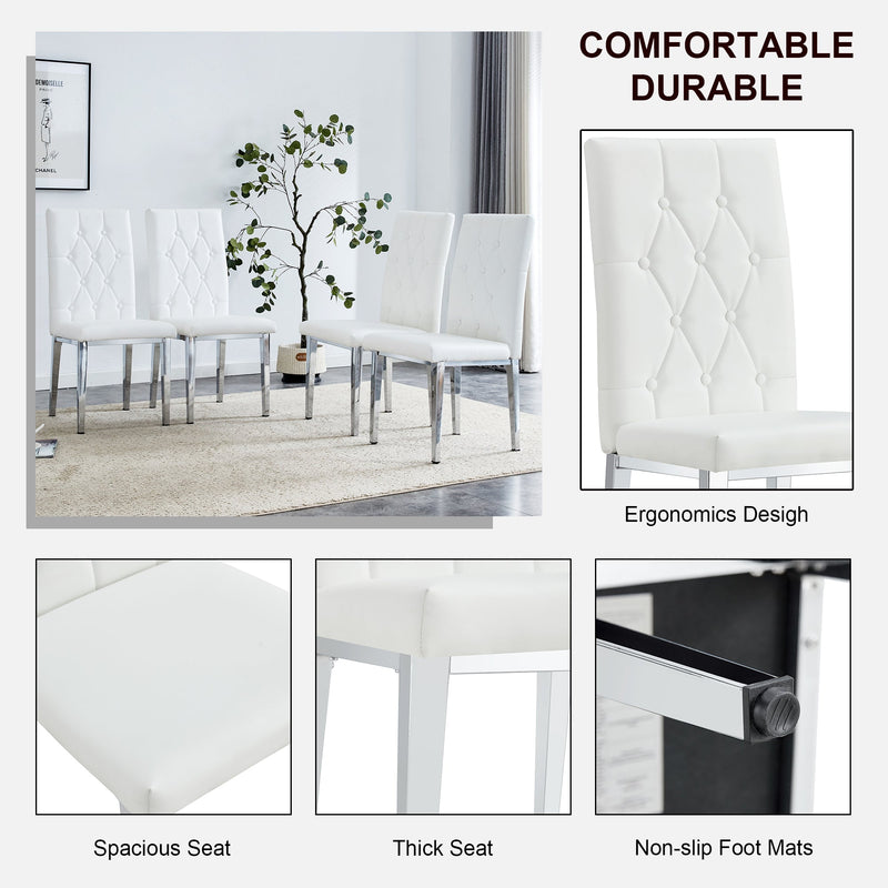 4-piece dining chair set, modern style kitchen soft cushion high backrest, with embedded buttons, metal leg office chair, suitable for restaurants, offices, and restaurants.