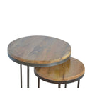 Round Stool Table With Iron Base (Set of 2) - Brown / Black by Unique Piece Furniture
