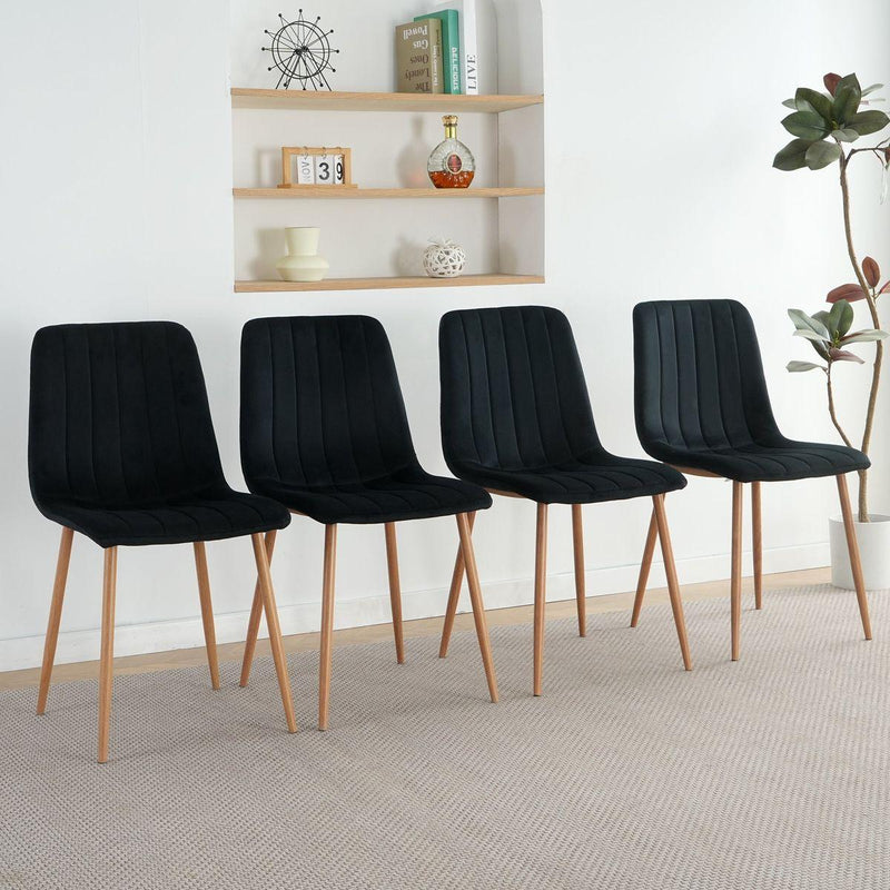 Indoor black velvet dining chair, modern kitchen dining chair with backrest, upholstered side chair with hot transfer metal legs, Family Kitchen Dining Room and living room (set of 4)
