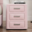 3 Pieces Bedroom Sets Full Size Velvet Upholstered Platform Bed Vertical Channel Tufted Headboard and Two Three-drawer Nightstands,Pink