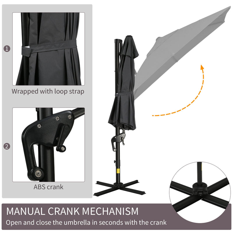 8FT Cantilever Patio Umbrella, Square Outdoor Offset Umbrella with 360 Rotation, Aluminum Hanging Umbrella with 3-Position Tilt, Crank & Cross Base for Garden, Dark Gray