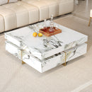 Modern Square Marble Textured Coffee Table with 4 Drawers
