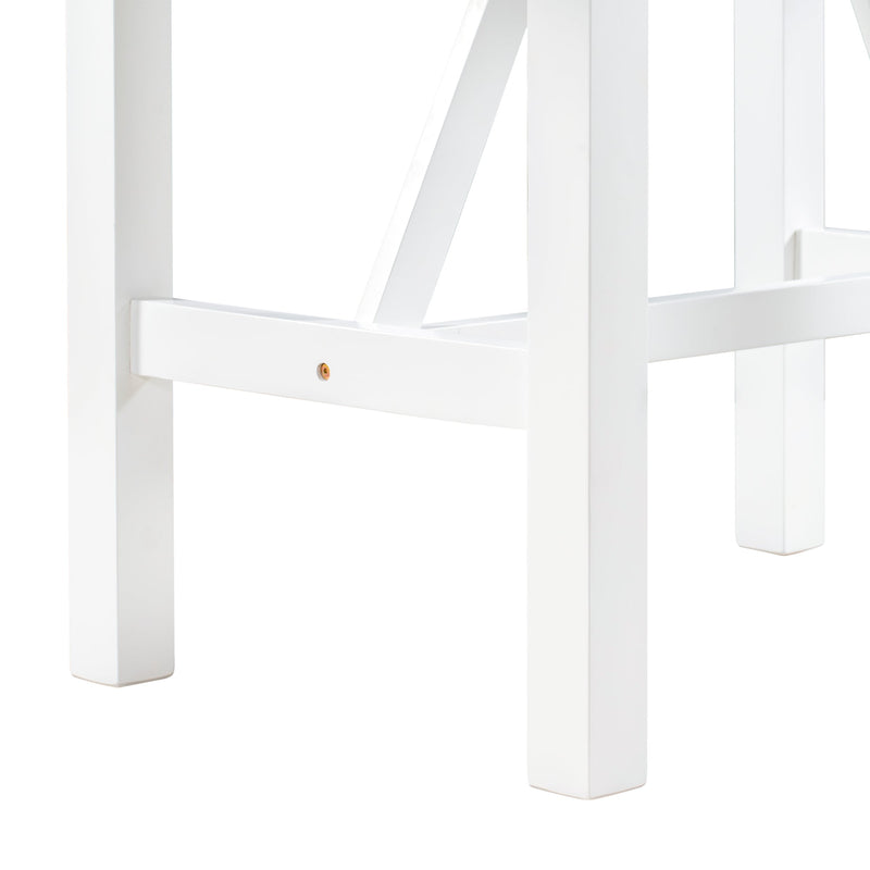 3-Piece Wood Counter Height Drop Leaf Dining Table Set with 2 Upholstered Dining Chairs for Small Place, White+Gray