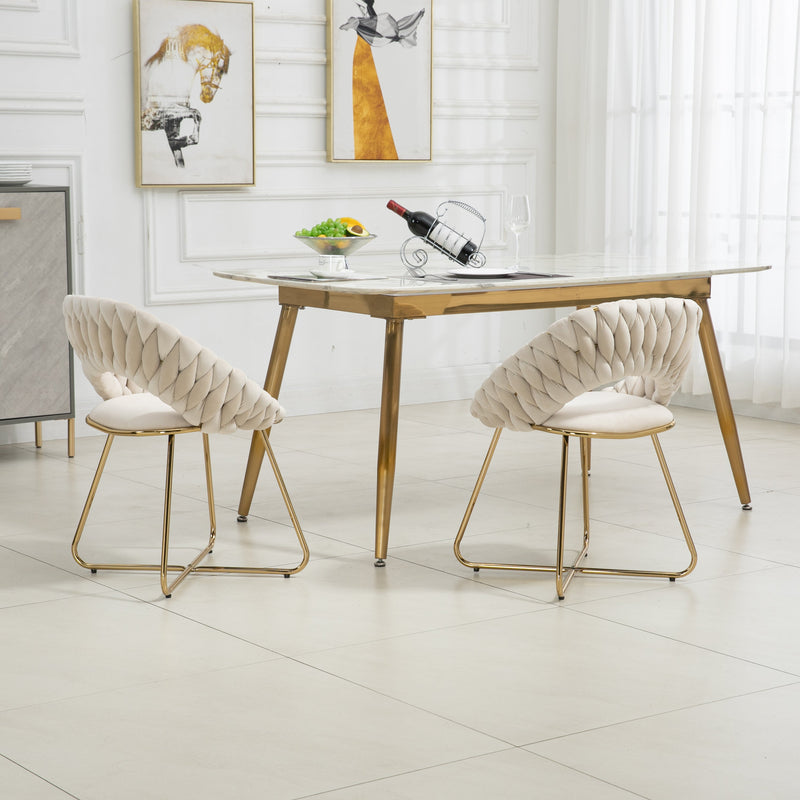 Accent Chairs Set of 2, Velvet Side Chairs with Gold Legs, Mid-Century Upholstered Dining Chairs for Living Room, Kitchen, Bedroom, Beauty Room