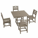 Antique Wood Color HDPE 5-Piece Outdoor Patio Dining Set with Square Table and 4 Armless Chairs, Umbrella Hole by HouseOfZazla