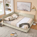 Mid-Century Storage Upholstered Tufted Bed Frame with Backrest and Armrests