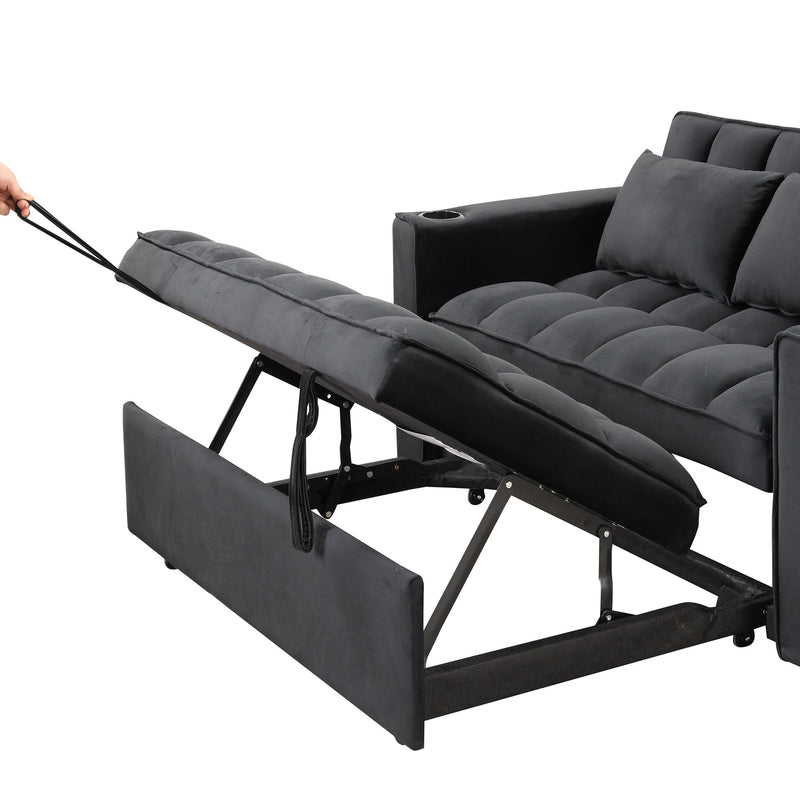 55.3" 4-1 Multi-functional Sofa Bed with Cup Holder and USB Port for Living Room or Apartments Black