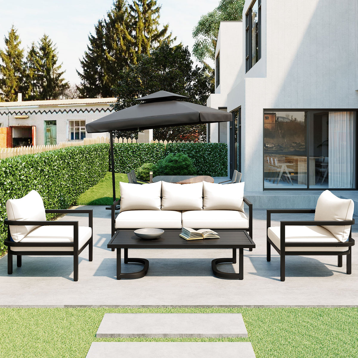 U_Style Multi-Person Outdoor Steel Sofa Set with Coffee Table, photo 3 of 10