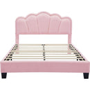 2-Pieces Bedroom Sets Full Size Flower-Shaped Upholstered LED Platform Bed with Storage Ottoman-Sherpa Fabric, Pink