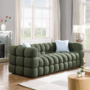 84.3/62.2 length, 35.83" deepth, human body structure for USA people, marshmallow sofa,boucle sofa, olive green color,3 seater. sofa and loveseater