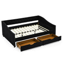 Upholstered Tufted Daybed With 2 Drawers, Waved Arms