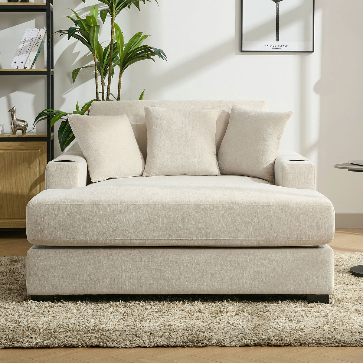 Oversized Chaise Lounger Modern Style Sofa Couch With Pillows, Charge Station & Cup Holders, photo 13 of 23