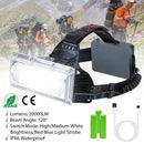 20000LM LED Work Headlamp 3 Lighting Modes Rechargeable Headlights IP65 Waterproof Rotatable Headlights For Cycling Hiking Rescuing Camping