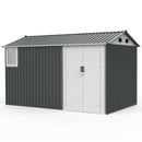 8x12 Ft Metal Outdoor Storage Shed with Window, Floor Base, Air Vents and Double Hinged Door