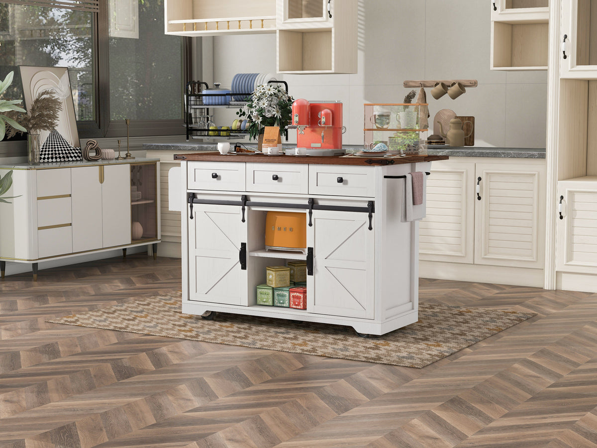 K&K 53.7" Farmhouse Kitchen Island with Power Outlet, photo 7 of 10