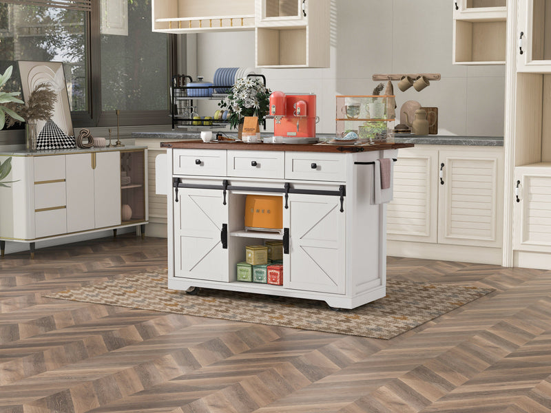 K&K 53.7" Farmhouse Kitchen Island with Power Outlet, photo 7 of 10