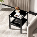 2-Piece Black Side Table, 2-Tier Space End Table, Modern Night Stand, Sofa table, Side Table with Storage Shelve