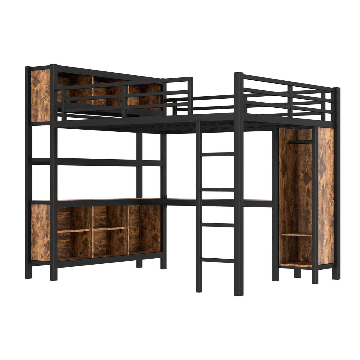 Metal Loft Bed with Wardrobe and L-Shaped Desk, photo 6 of 10