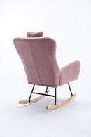 35.5 inch Rocking Chair, Soft Teddy Velvet Fabric Rocking Chair for Nursery, Comfy Wingback Glider Rocker with Safe Solid Wood Base for Living Room Bedroom Balcony (pink)