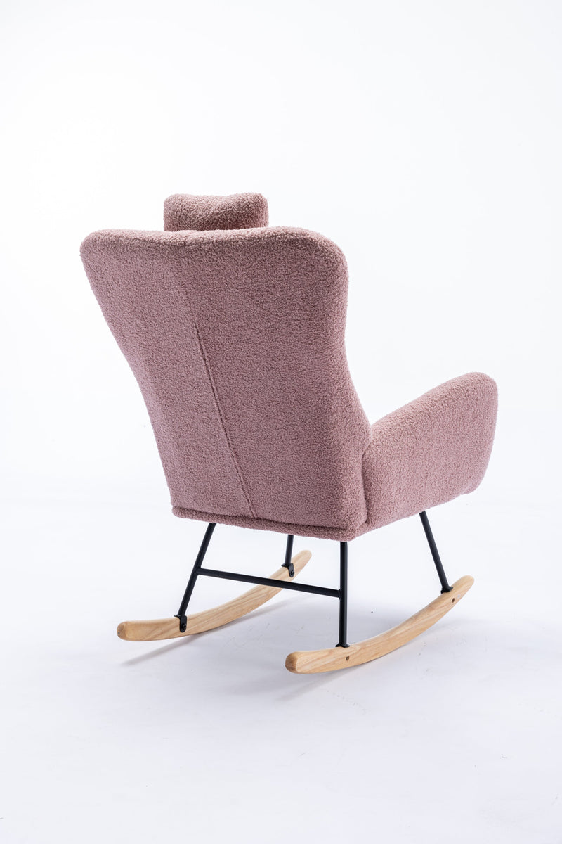 35.5 inch Rocking Chair, Soft Teddy Velvet Fabric Rocking Chair for Nursery, Comfy Wingback Glider Rocker with Safe Solid Wood Base for Living Room Bedroom Balcony (pink)