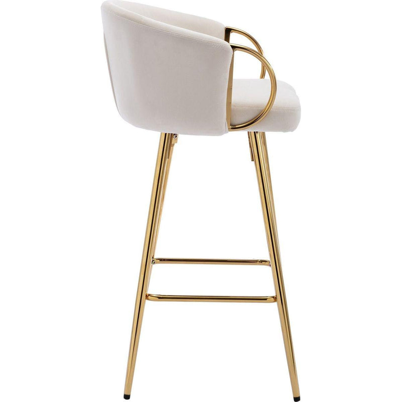 26 Inch Set of 2 Bar Stools,with Chrome Footrest and Base Velvet + Golden Leg Simple Bar Stoo,CREAM