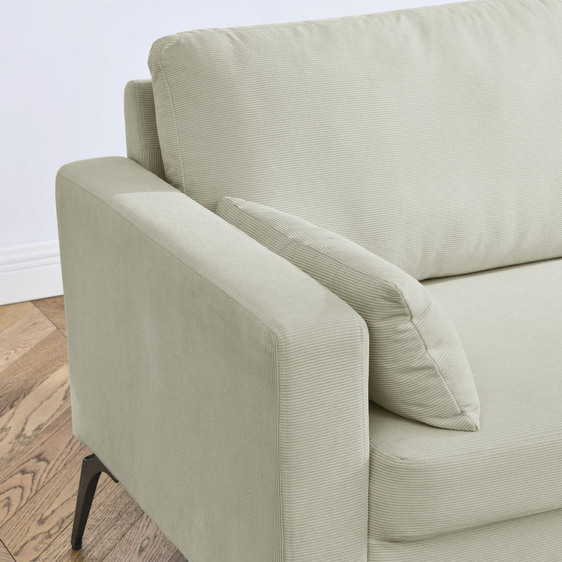 3 Piece Living Room Sofa Set, including 3-Seater Sofa, Loveseat and Sofa Chair, with Two Small Pillows, Corduroy Beige