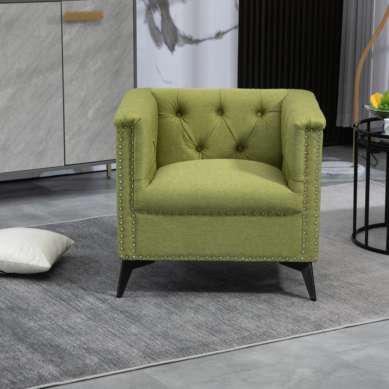 Accent Chair Living Room Chairs Single Sofa Chair,Arm Chairs with Linen Fabric, Mid Century Accent Arm Chairs Comfy Reading Lounge Club Armchair for Bedroom Office Study