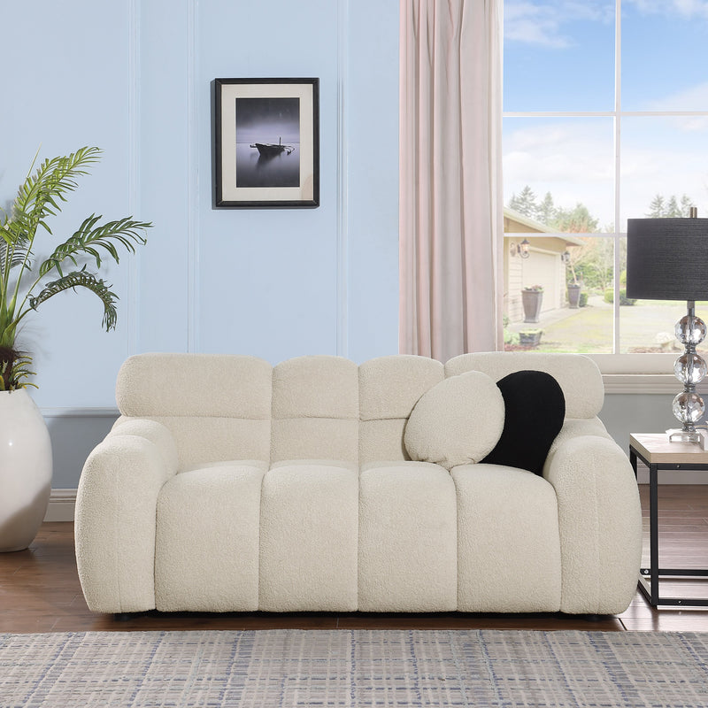 64.96 length, 35.83" deepth, human body structure for USA people, marshmallow sofa,boucle sofa, 2 seater, BEIGE BOUCLE