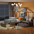 House Bed With Upholstered Sofa, Wireless Charging Station, Shelves And 2 Drawers by HouseOfZazla