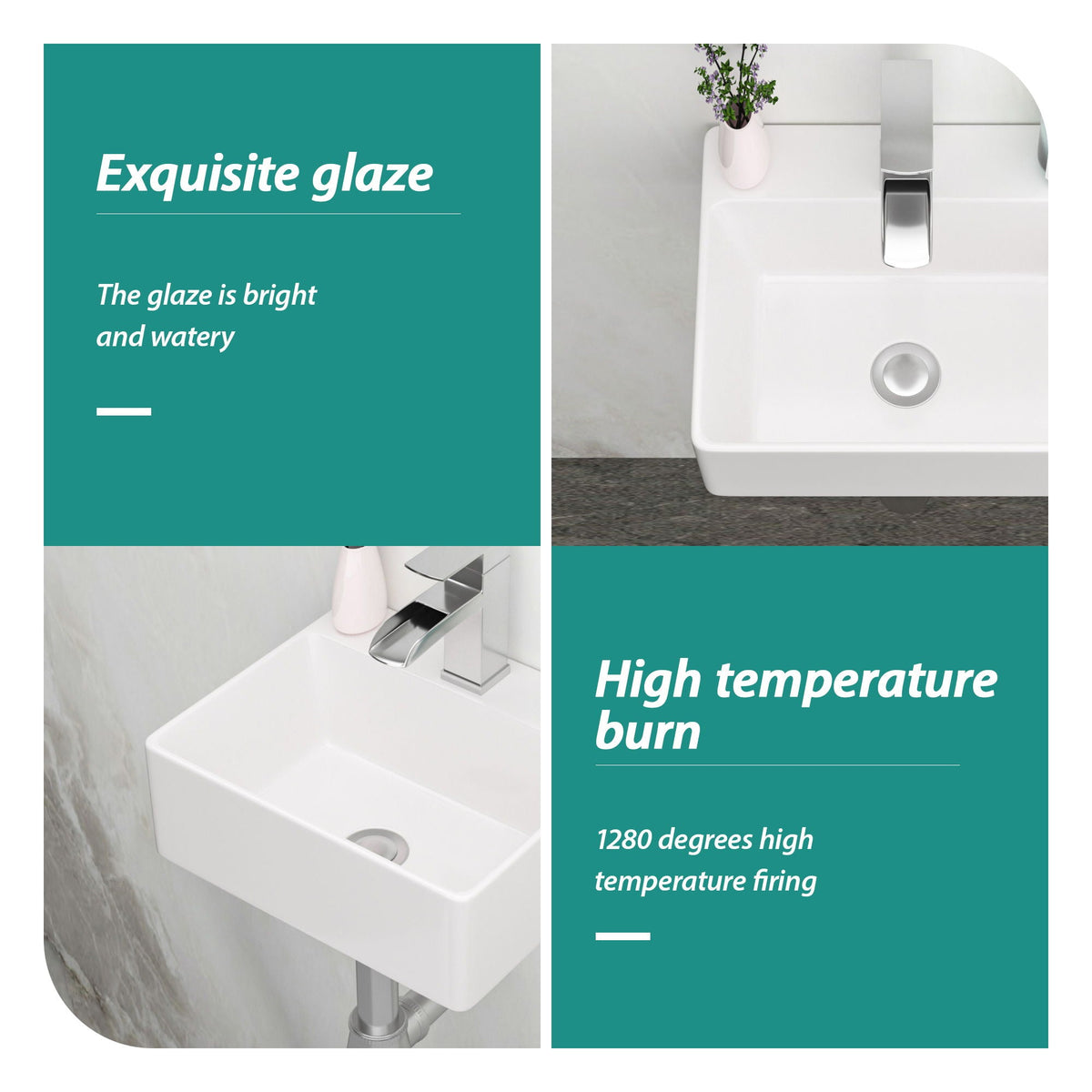 Ceramic Rectangle Wall Mount Bathroom Sink With Single Faucet Hole, photo 14 of 20