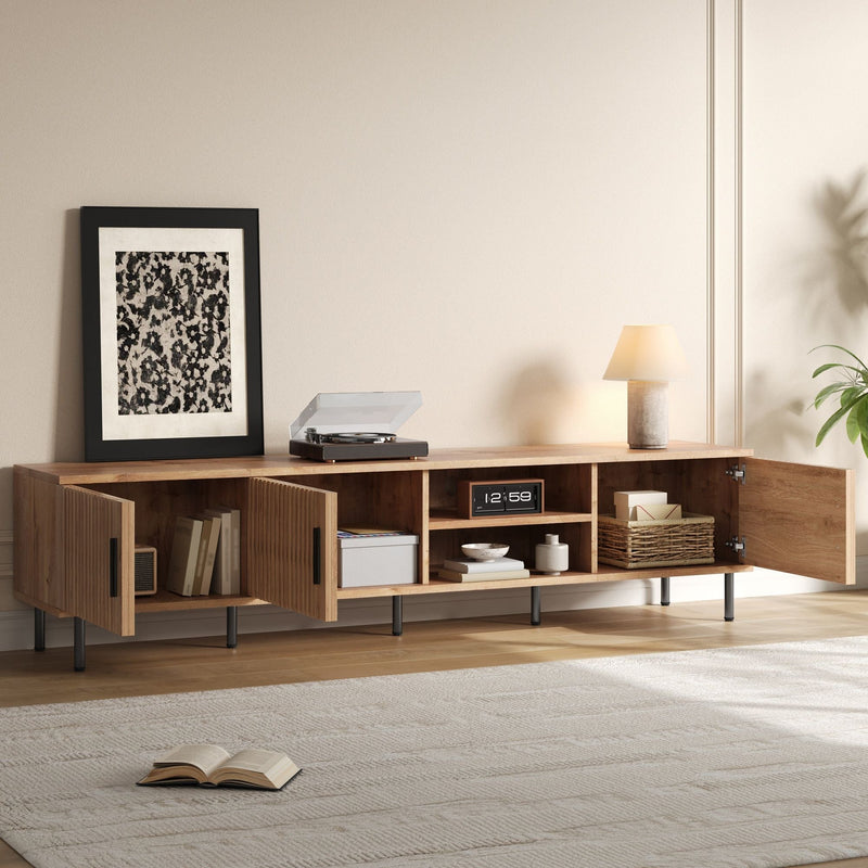 78" TV Stand For TVs Up To 85" With Closed Storage, Living Room Entertainment Center - Natural Wood, photo 10 of 16