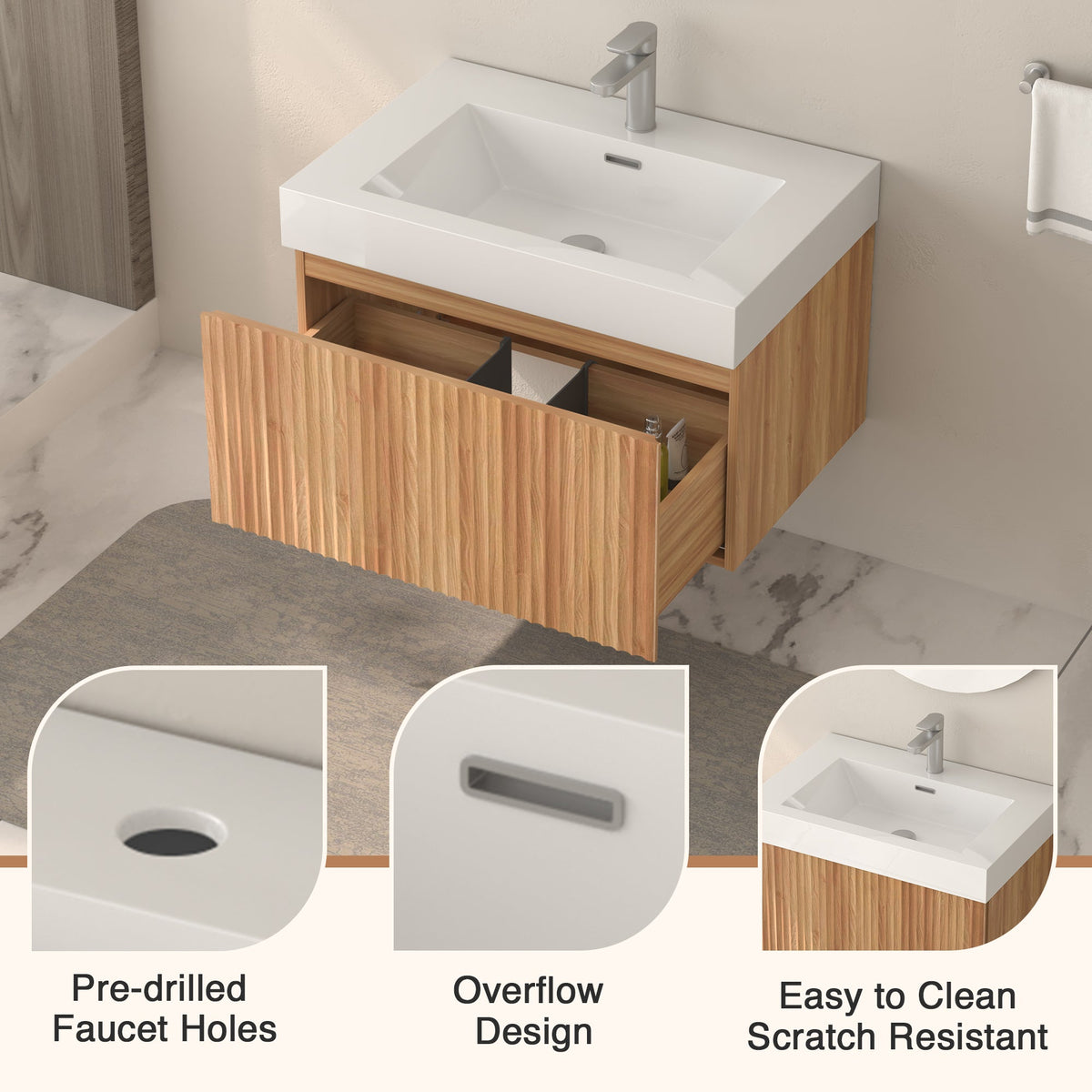 30" Bathroom Vanity with Sink - Wall Mounted Floating Cabinet, photo 10 of 10