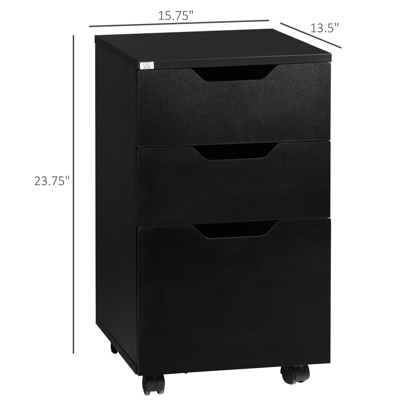 3 Drawer Mobile File Cabinet, Rolling Printer Stand, Vertical Filing Cabinet, Black