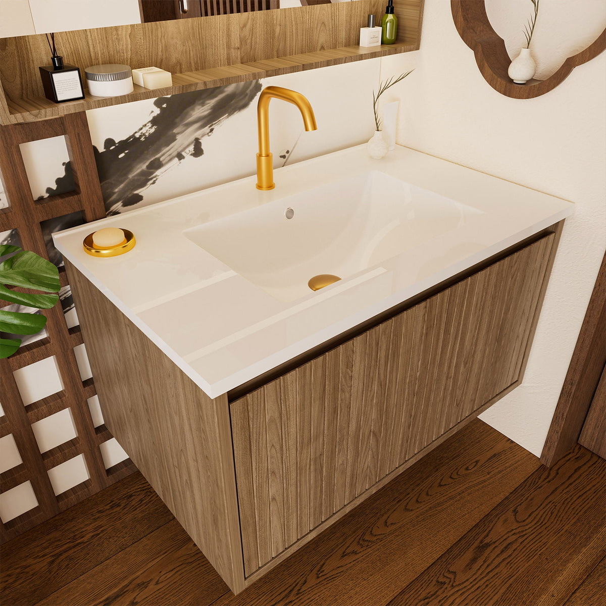 Wall Mounted Floating Bathroom Vanity With Sink And Drawers, photo 28 of 40