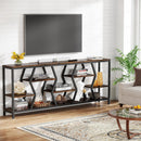 Tribesigns - Extra Long Narrow Sofa Console Table With 4 Tier Storage Shelves - Rustic Brown by HouseOfZazla