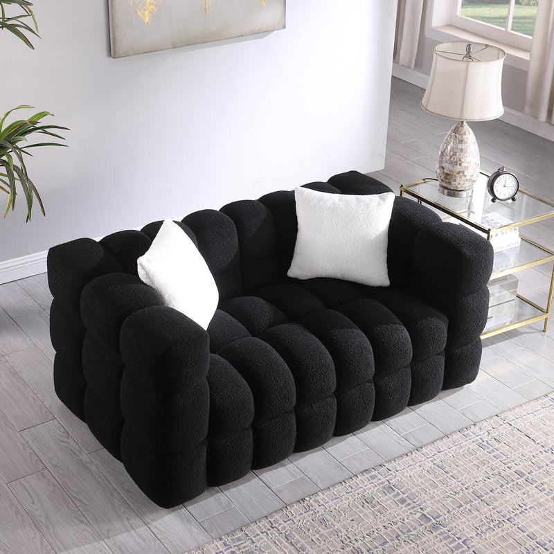 84.3/62.2 length, 35.83" deepth, human body structure for USA people, marshmallow sofa,boucle sofa, White color,3 seater. sofa and loveseater