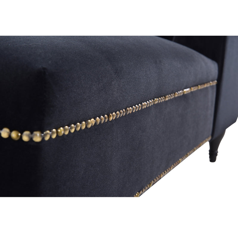 58" Velvet Chaise Lounge, Button Tufted Right Arm Facing Lounge Chair with Nailhead Trim & Solid Wood Legs for Living Room or Office, Sleeper Lounge Sofa (Black)