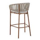 Lodi Outdoor Metal Rope Barstool, Teak Finished Frame and Beige Cushion, Set of 4 by HouseOfZazla