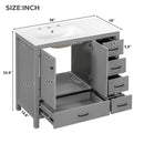Bathroom Vanity With Ceramic Sink Combo, Abundant Storage Cabinet 2 Soft Close Doors And 5 Drawers