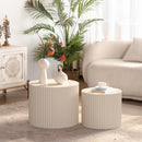 Beige Nesting Coffee Table Set of 2 Modern Drum Side Tables by HouseOfZazla