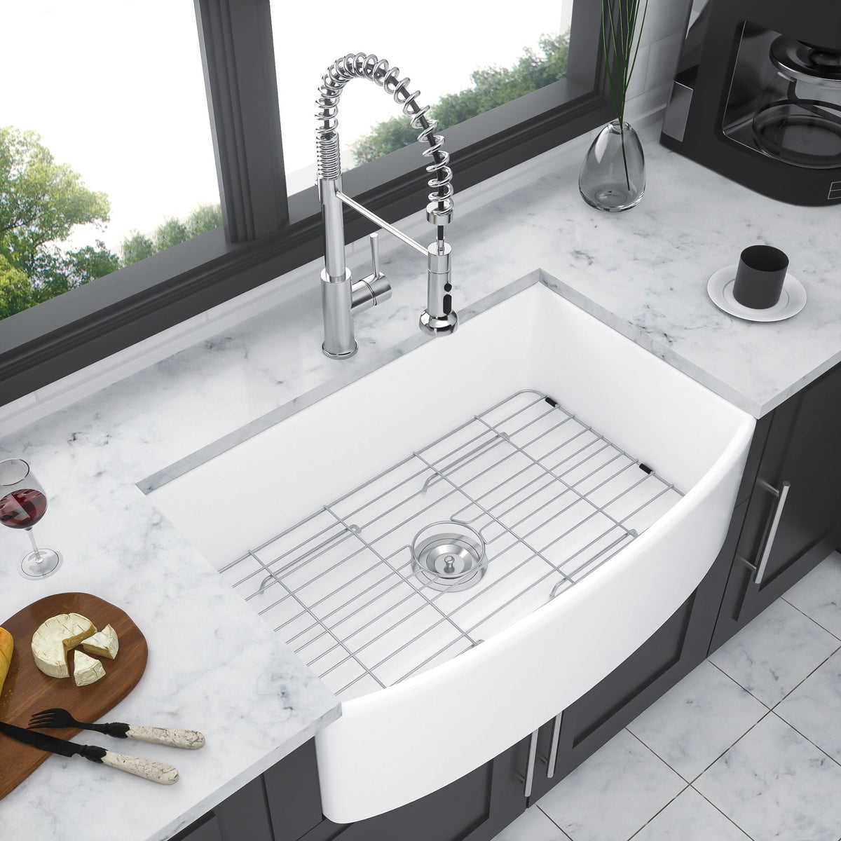 Ceramic Farmhouse Sink, Apron Front Single Bowl With Arch Edge, photo 5 of 8